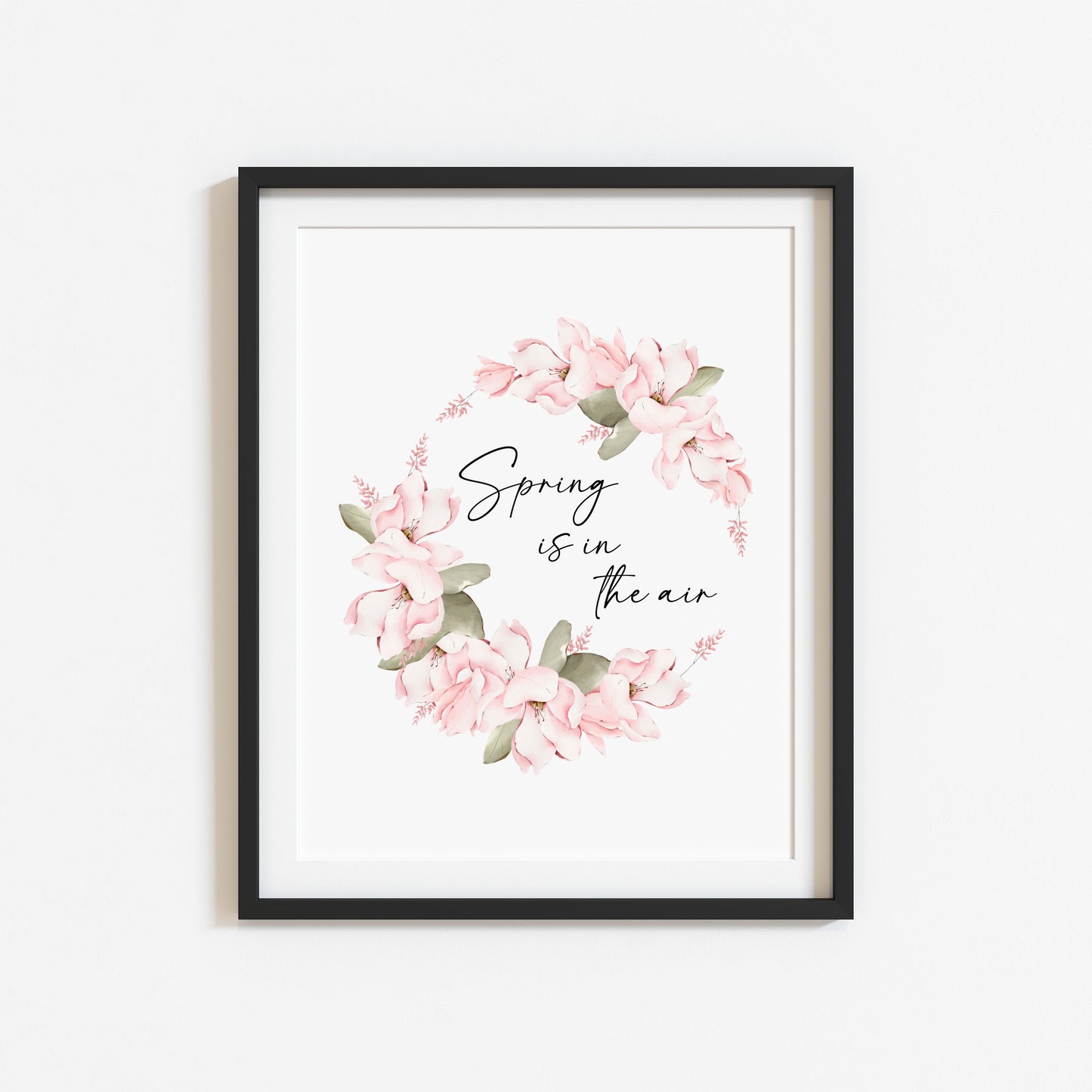 Spring Is In The Air Wall Art Print, pink floral Wreath home Decor (unframed)