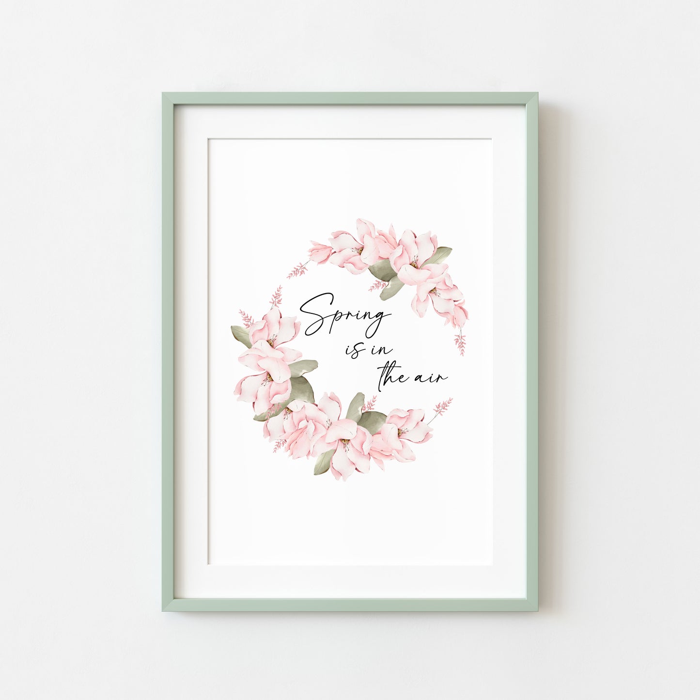 Spring Is In The Air Wall Art Print, pink floral Wreath home Decor (unframed)