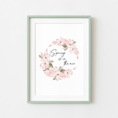 Spring Is In The Air Wall Art Print, pink floral Wreath home Decor (unframed)
