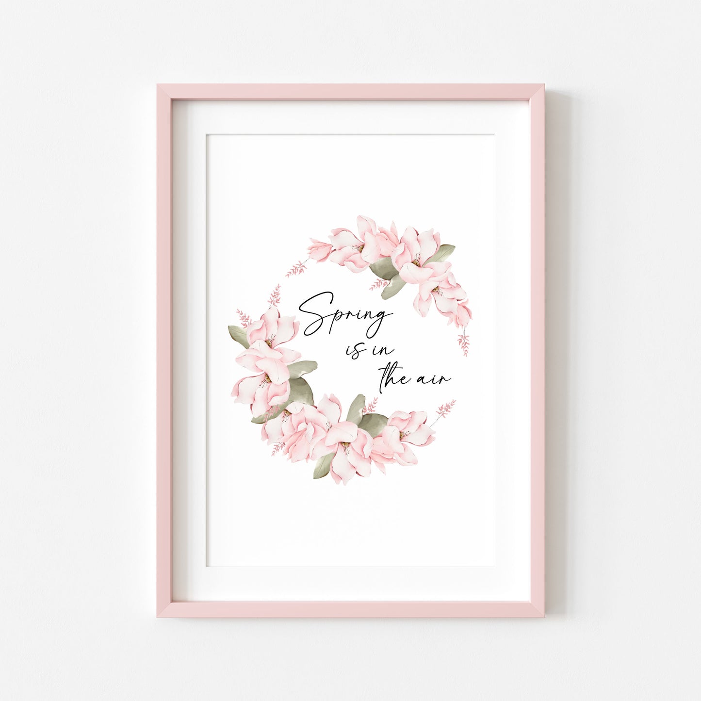 Spring Is In The Air Wall Art Print, pink floral Wreath home Decor (unframed)