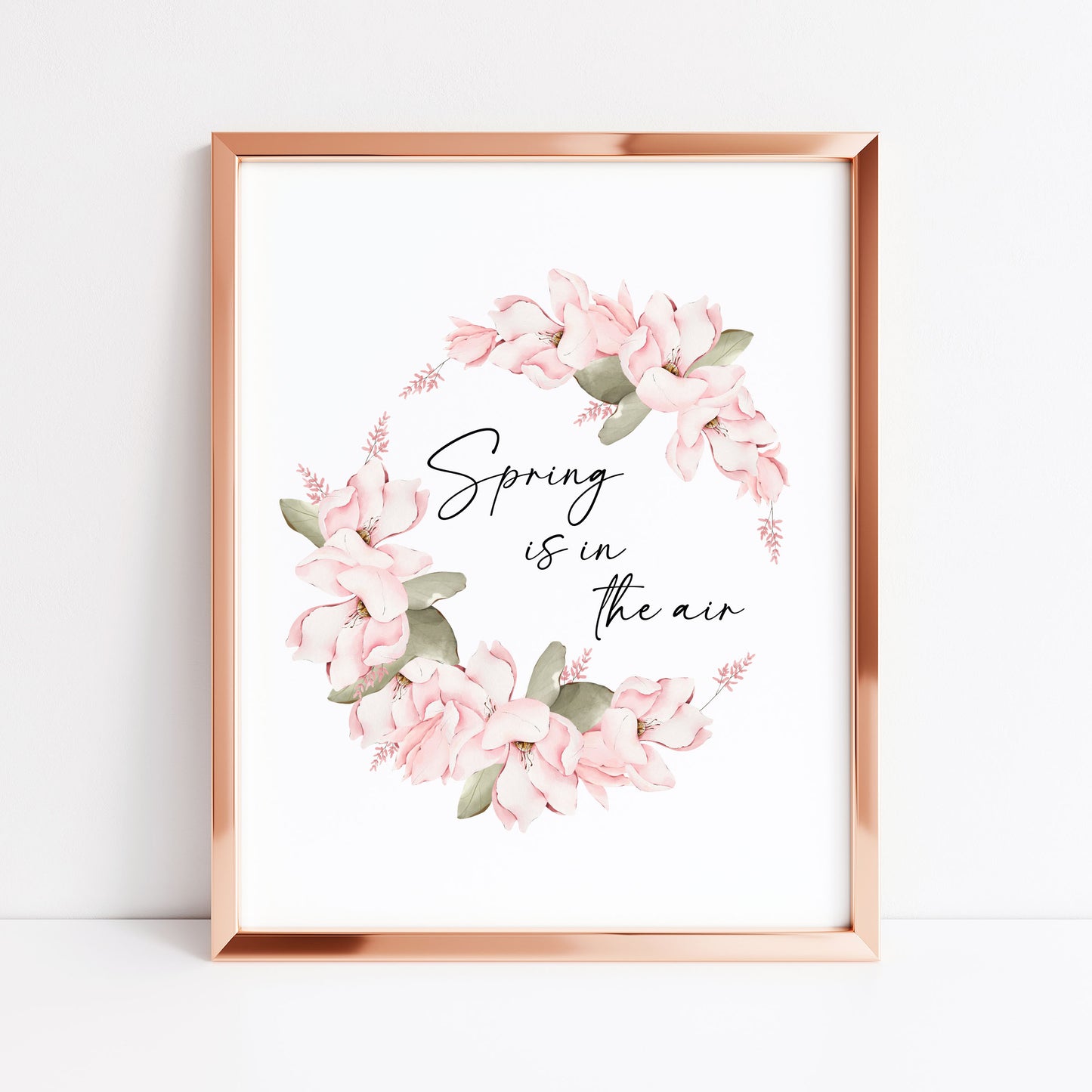 Spring Is In The Air Wall Art Print, pink floral Wreath home Decor (unframed)