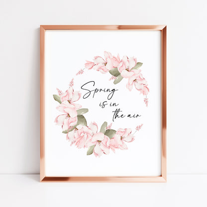 Spring Is In The Air Wall Art Print, pink floral Wreath home Decor (unframed)