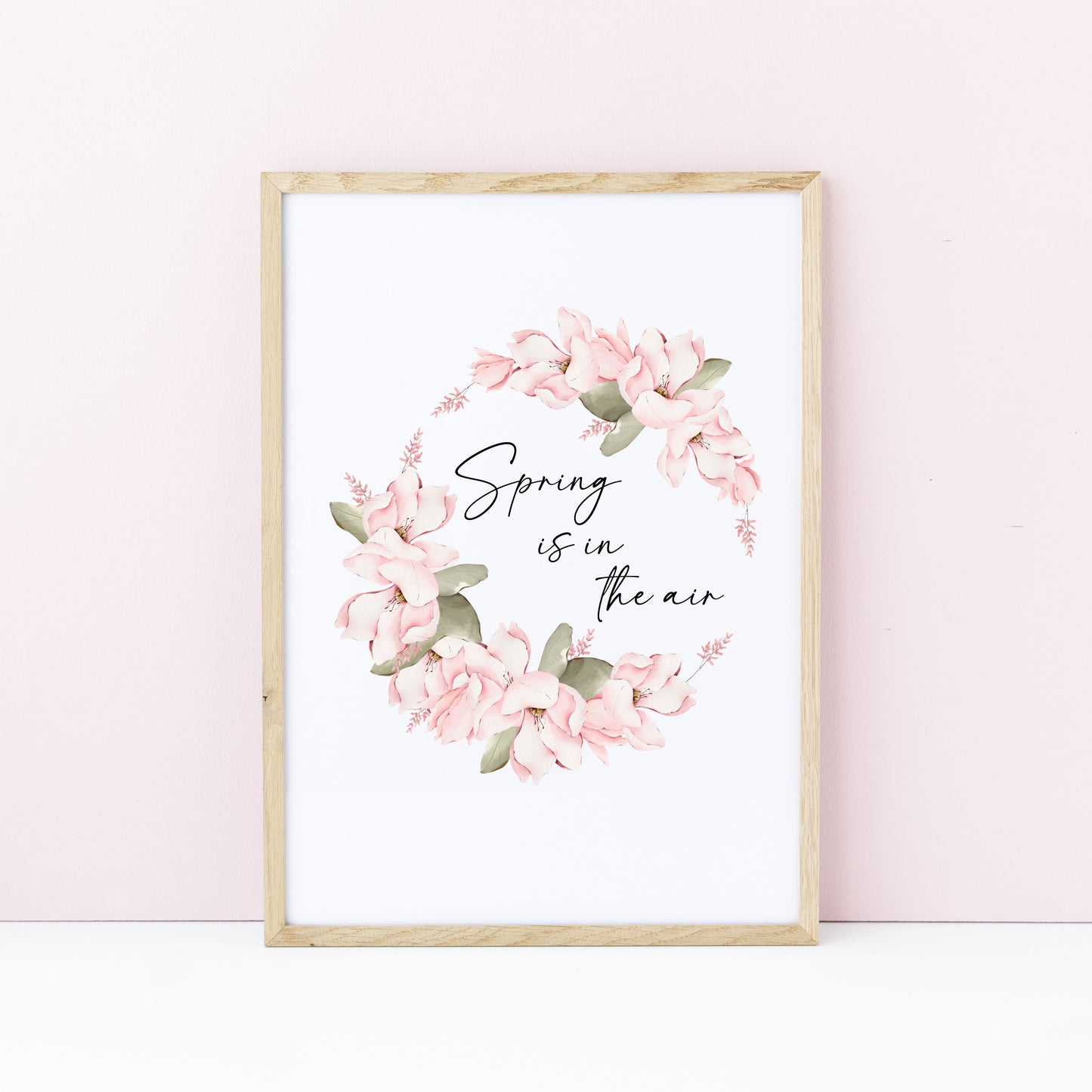 Spring Is In The Air Wall Art Print, pink floral Wreath home Decor (unframed)