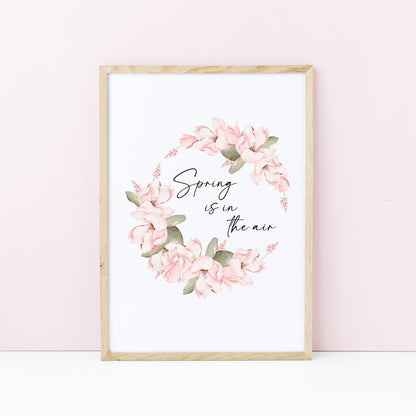 Spring Is In The Air Wall Art Print, pink floral Wreath home Decor (unframed)
