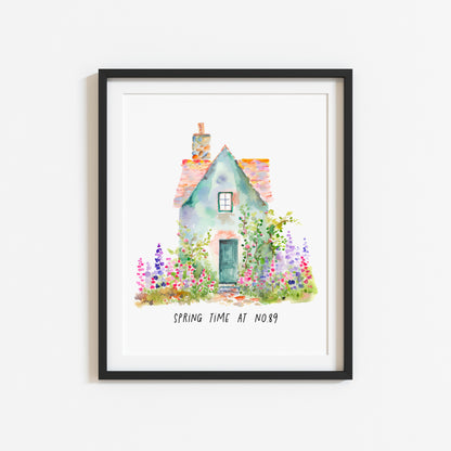 Spring time at number, no, your house number spring home watercolour unframed wall art poster print