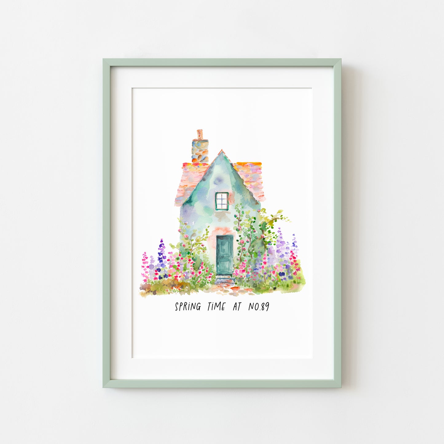 Spring time at number, no, your house number spring home watercolour unframed wall art poster print