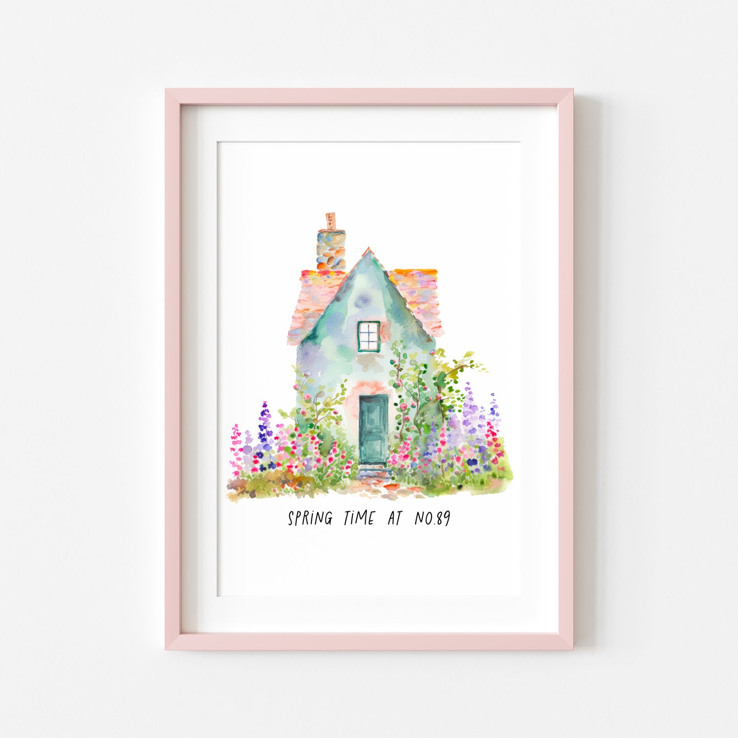 Spring time at number, no, your house number spring home watercolour unframed wall art poster print