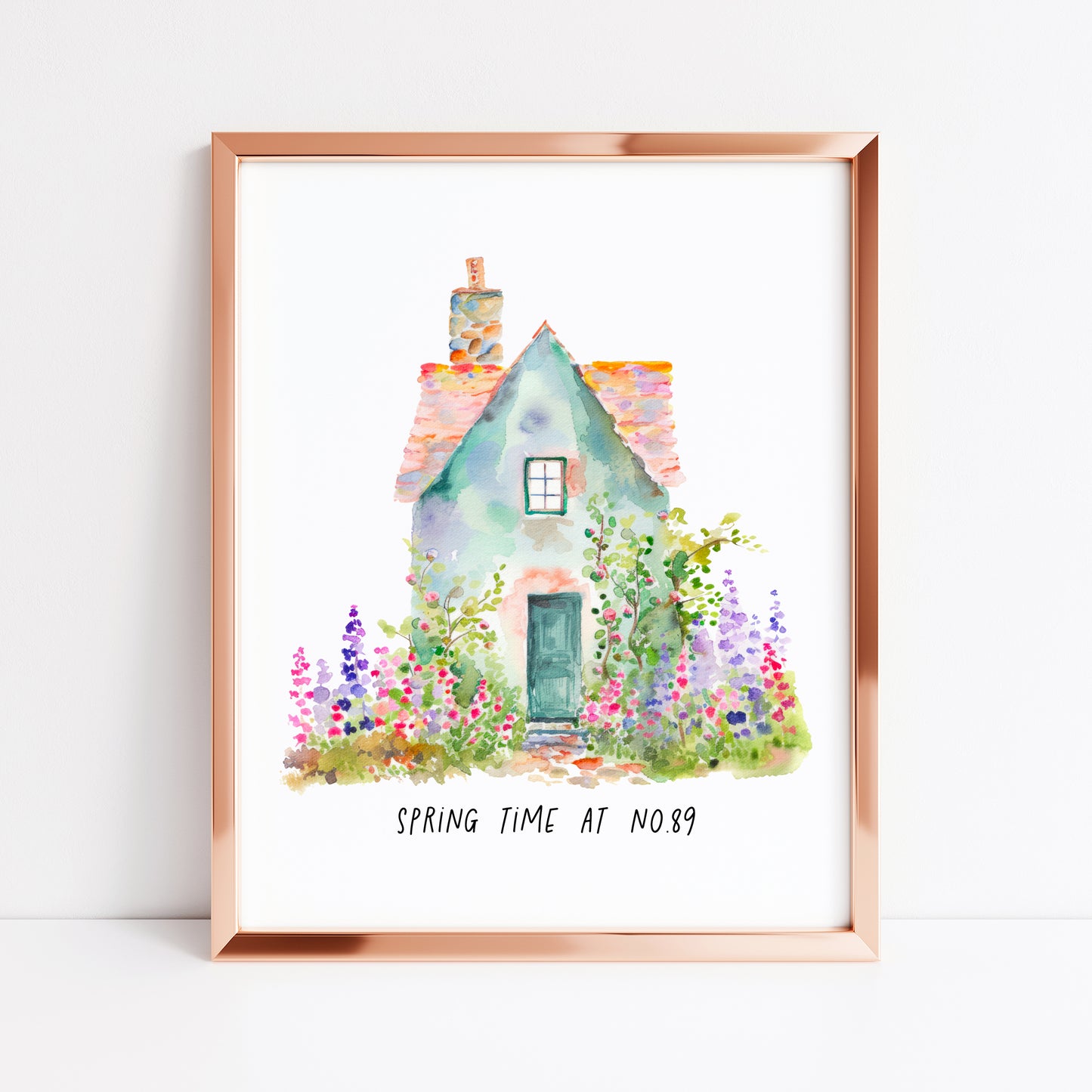 Spring time at number, no, your house number spring home watercolour unframed wall art poster print