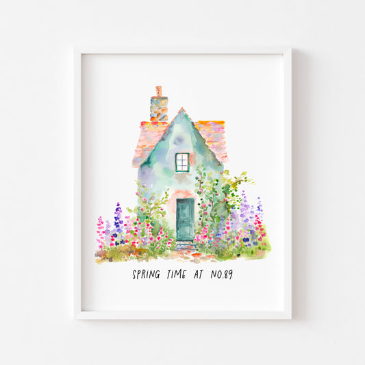 Spring time at number, no, your house number spring home watercolour unframed wall art poster print