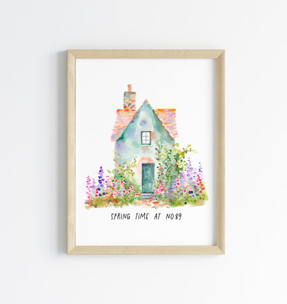 Spring time at number, no, your house number spring home watercolour unframed wall art poster print