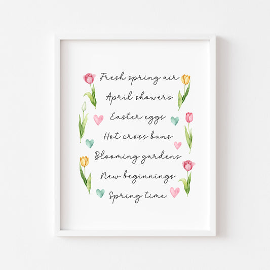 Spring Easter Print Seasonal favourites floral tulips unframed wall art poster