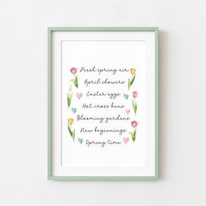 Spring Easter Print Seasonal favourites floral tulips unframed wall art poster