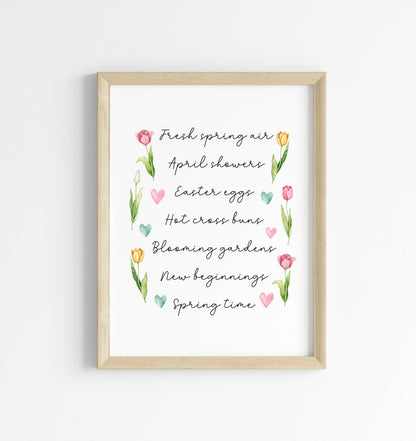 Spring Easter Print Seasonal favourites floral tulips unframed wall art poster