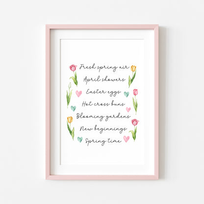Spring Easter Print Seasonal favourites floral tulips unframed wall art poster