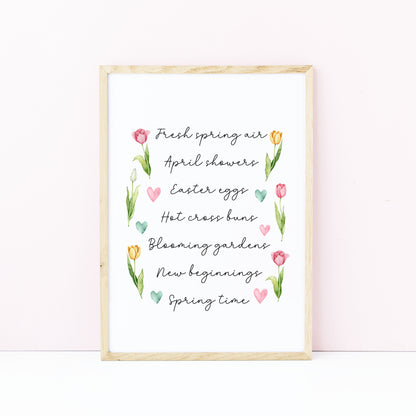 Spring Easter Print Seasonal favourites floral tulips unframed wall art poster