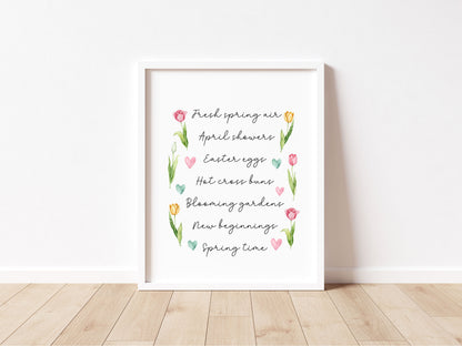 Spring Easter Print Seasonal favourites floral tulips unframed wall art poster