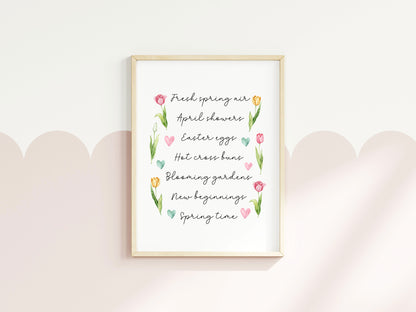 Spring Easter Print Seasonal favourites floral tulips unframed wall art poster