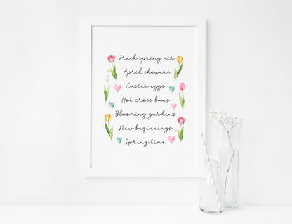 Spring Easter Print Seasonal favourites floral tulips unframed wall art poster