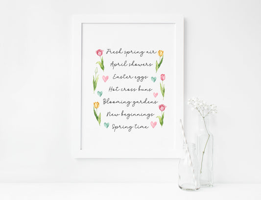 Spring Easter Print Seasonal favourites floral tulips unframed wall art poster