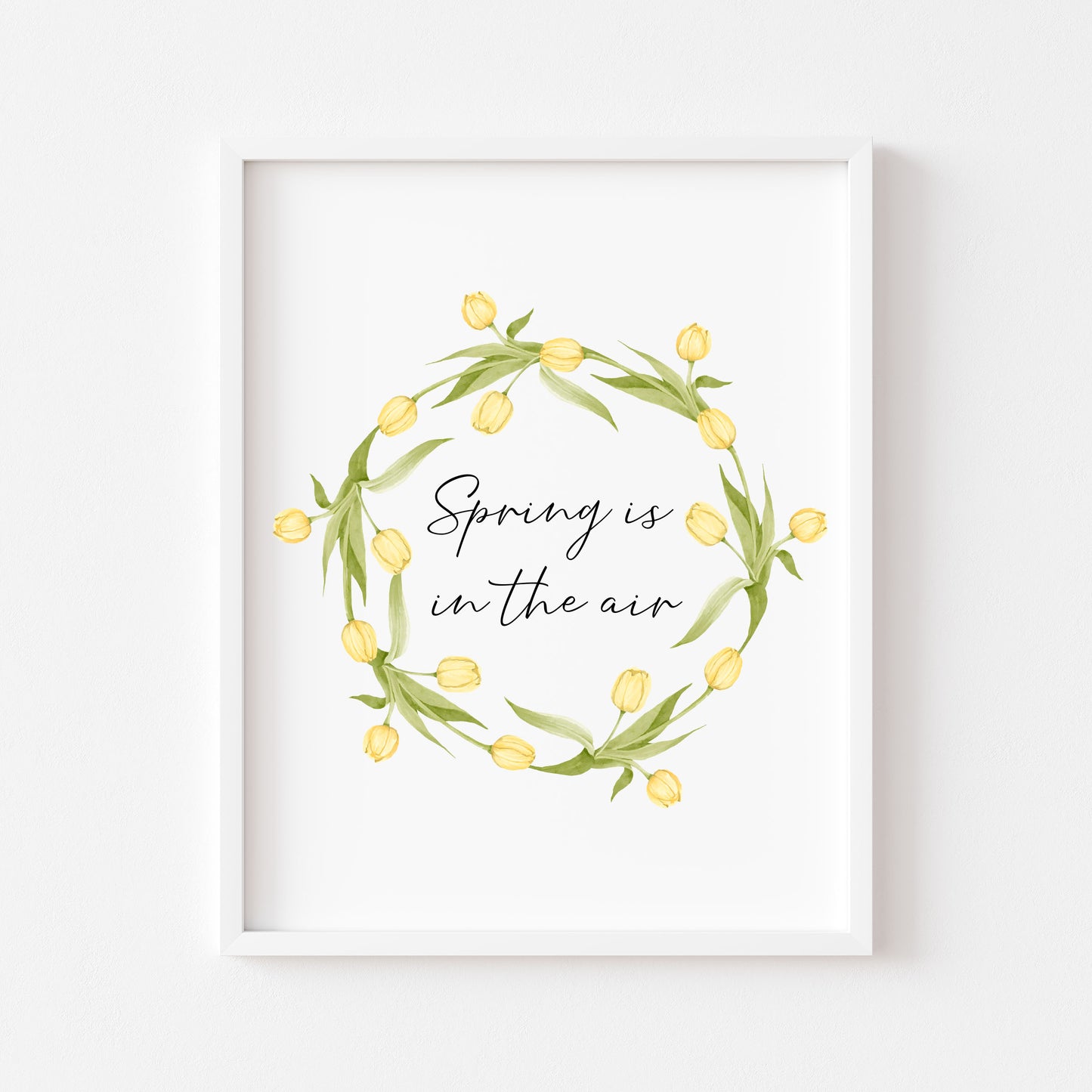 Spring Is In The Air Wall Art Print, Yellow Tulip Wreath home Decor (unframed)