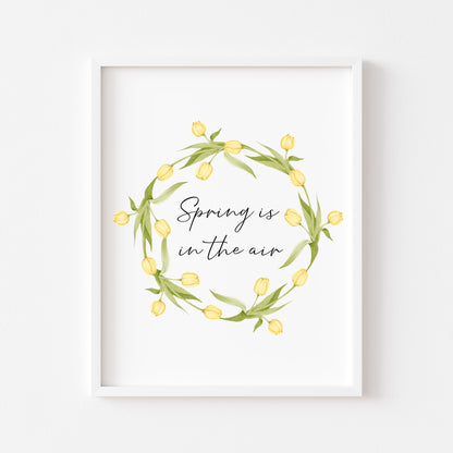 Spring Is In The Air Wall Art Print, Yellow Tulip Wreath home Decor (unframed)