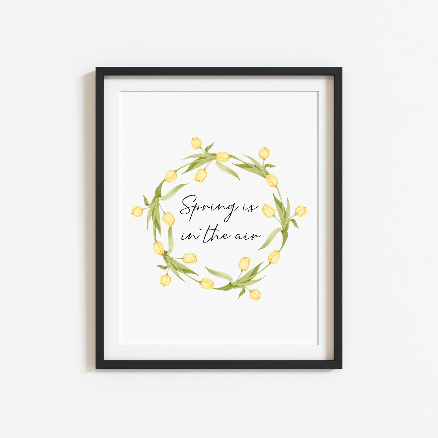 Spring Is In The Air Wall Art Print, Yellow Tulip Wreath home Decor (unframed)