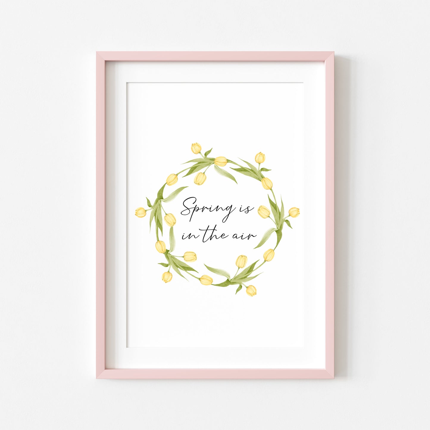 Spring Is In The Air Wall Art Print, Yellow Tulip Wreath home Decor (unframed)