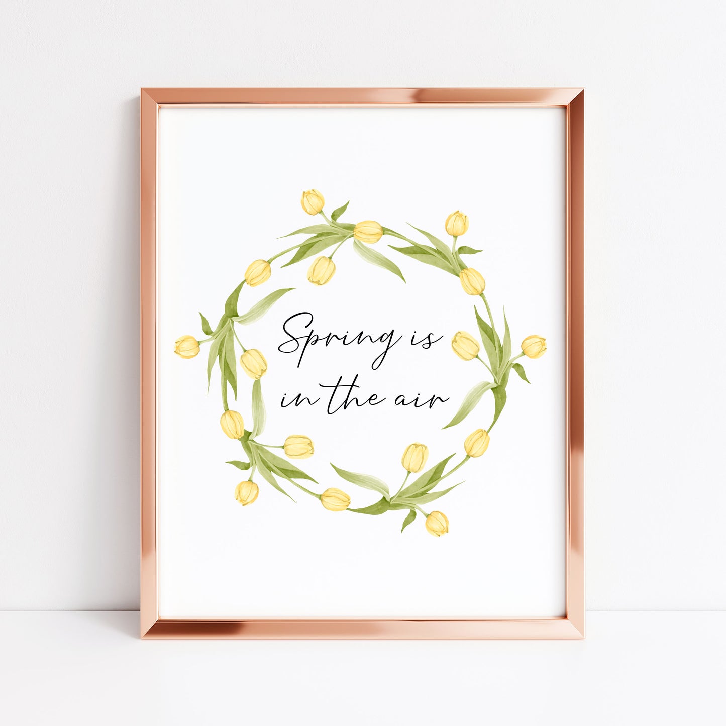 Spring Is In The Air Wall Art Print, Yellow Tulip Wreath home Decor (unframed)