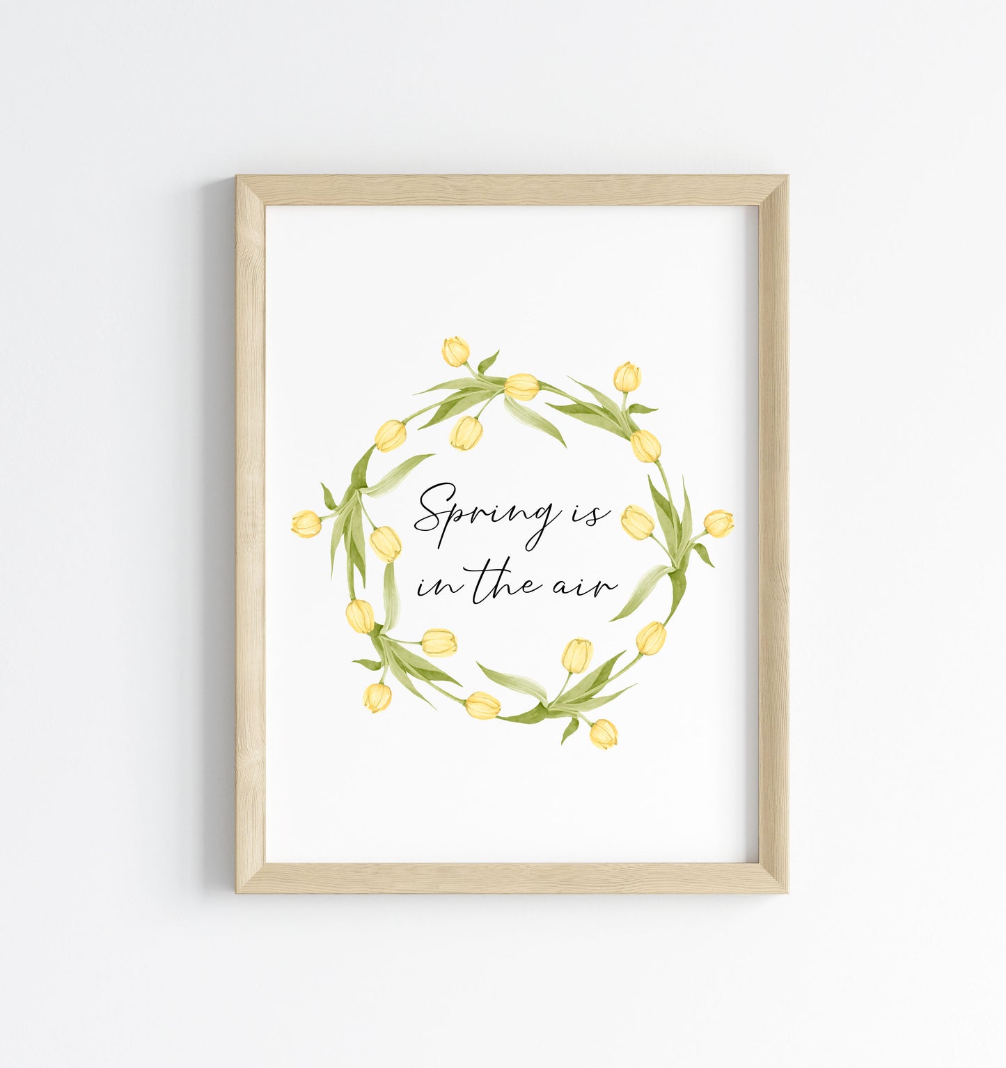 Spring Is In The Air Wall Art Print, Yellow Tulip Wreath home Decor (unframed)