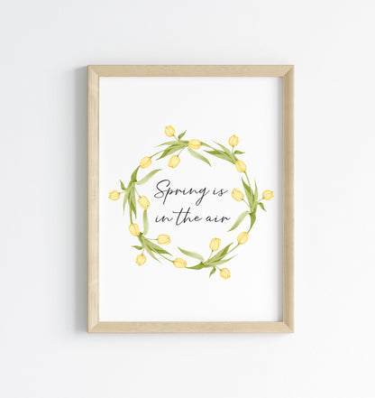 Spring Is In The Air Wall Art Print, Yellow Tulip Wreath home Decor (unframed)