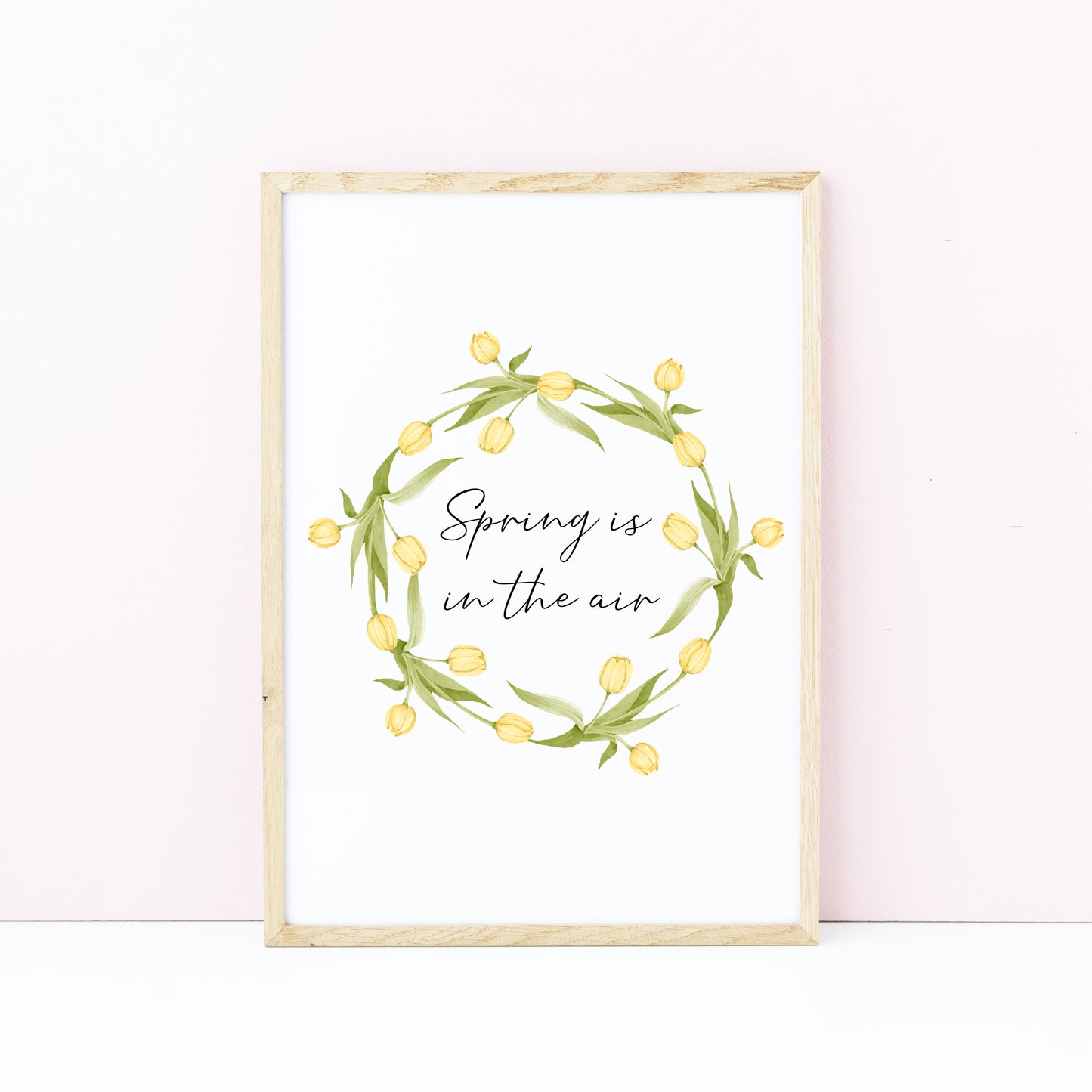 Spring Is In The Air Wall Art Print, Yellow Tulip Wreath home Decor (unframed)