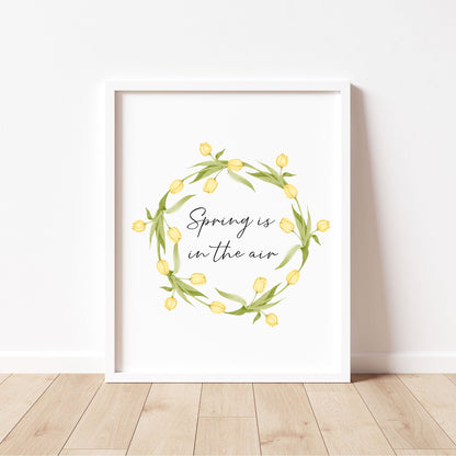 Spring Is In The Air Wall Art Print, Yellow Tulip Wreath home Decor (unframed)
