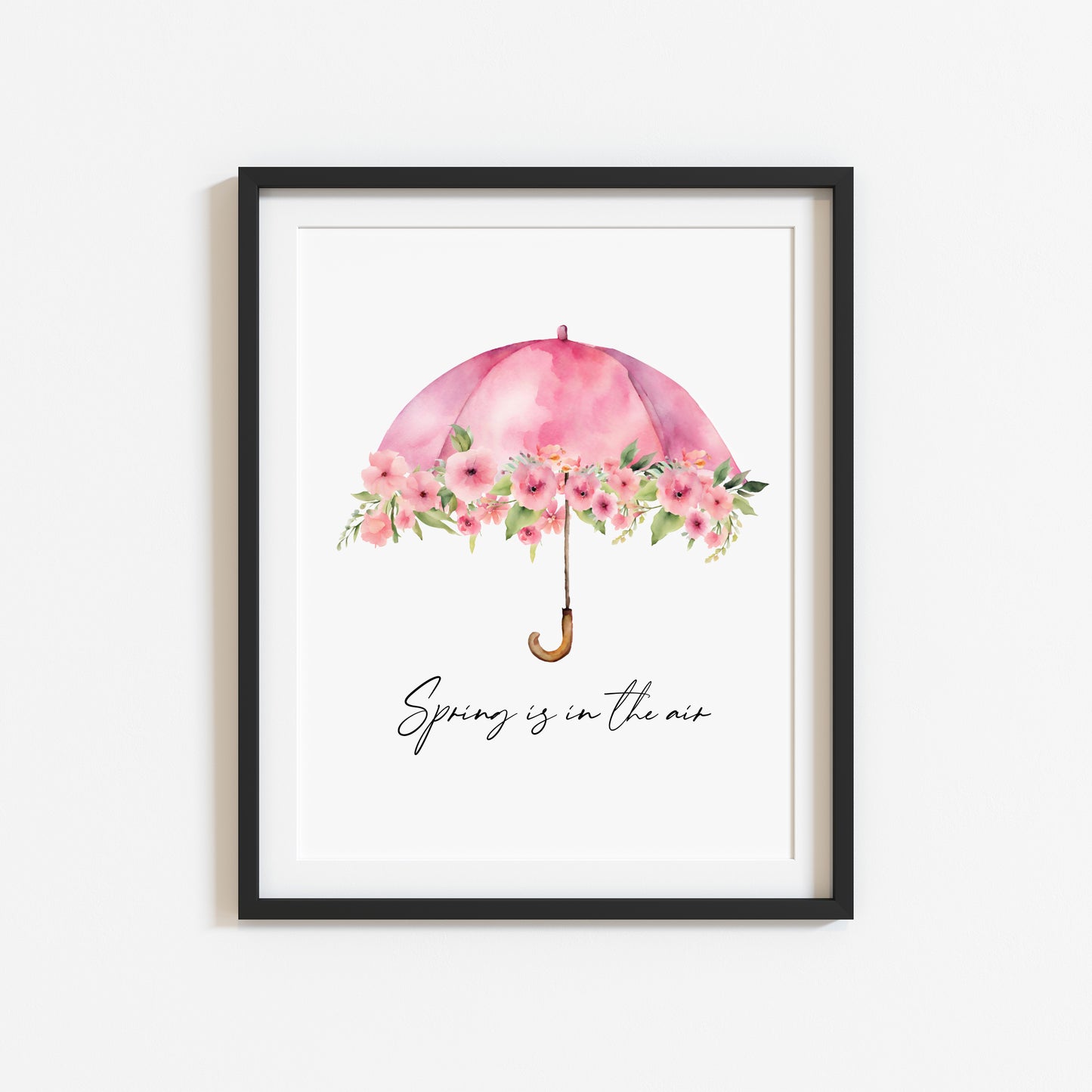 Spring is in the air pink floral umbrella watercolour seasonal home bedroom unframed wall art poster print