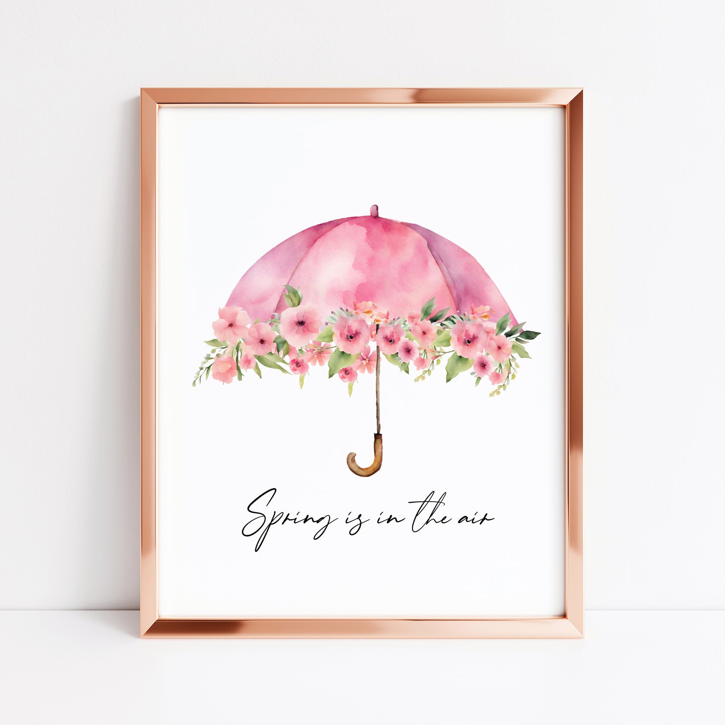 Spring is in the air pink floral umbrella watercolour seasonal home bedroom unframed wall art poster print