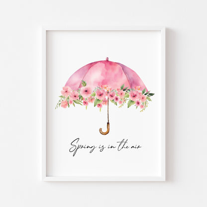 Spring is in the air pink floral umbrella watercolour seasonal home bedroom unframed wall art poster print