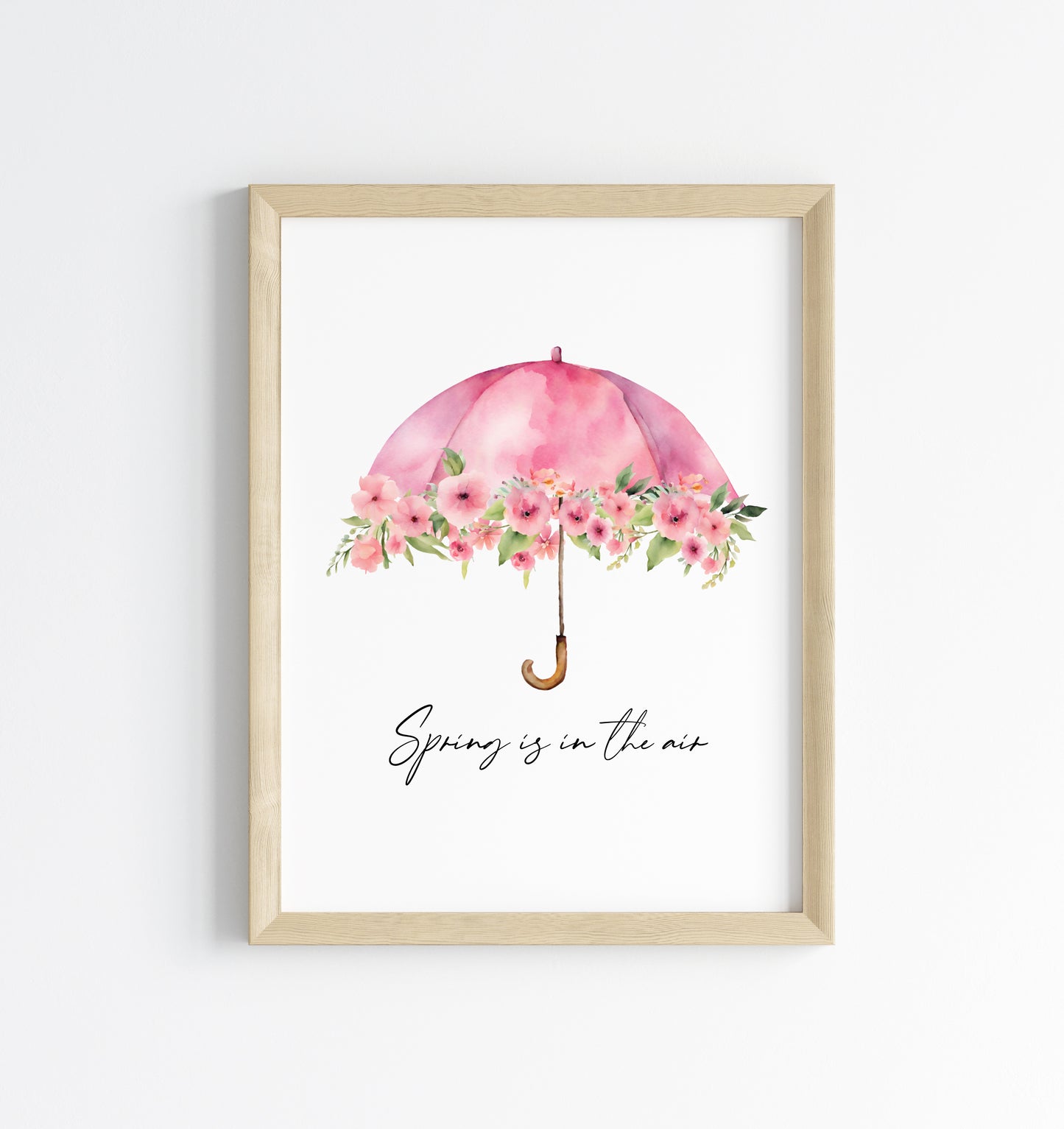 Spring is in the air pink floral umbrella watercolour seasonal home bedroom unframed wall art poster print