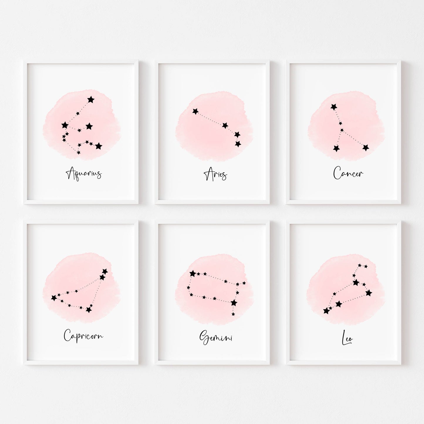 Star sign print, pink watercolour constellation star sign celestial bedroom gift unframed wall art poster print