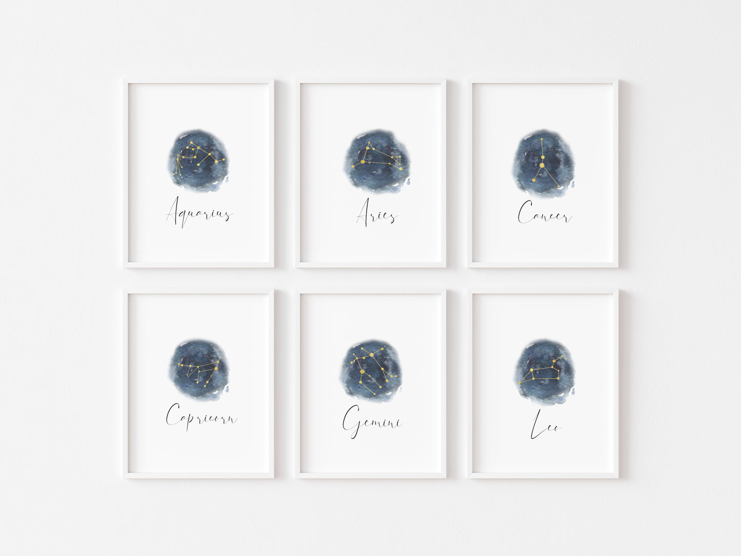 Zodiac Star Sign Print Blue Watercolour Celestial Wall Art (unframed)