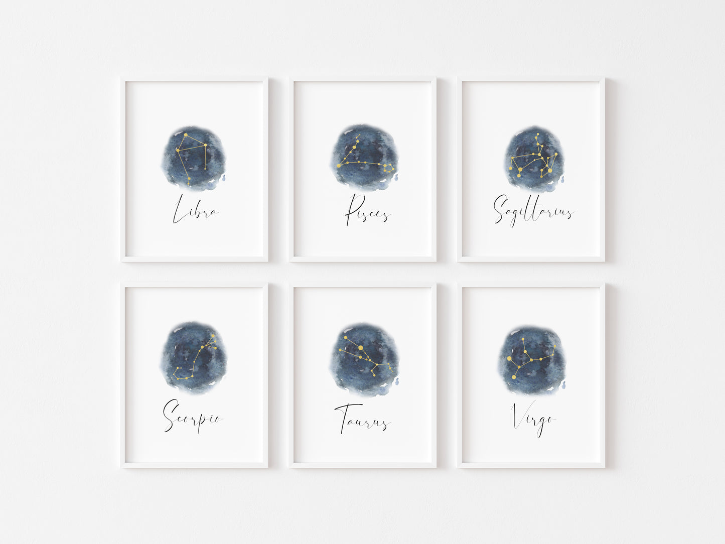 Zodiac Star Sign Print Blue Watercolour Celestial Wall Art (unframed)