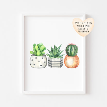 Succulents funky cactus plants watercolour illustration unframed wall art poster print
