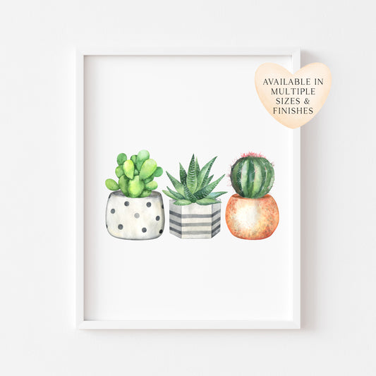 Succulents funky cactus plants watercolour illustration unframed wall art poster print