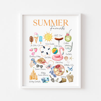 Summer favourites, summer description watercolour seasonal home bedroom unframed wall art poster print