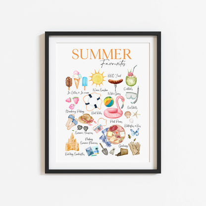 Summer favourites, summer description watercolour seasonal home bedroom unframed wall art poster print