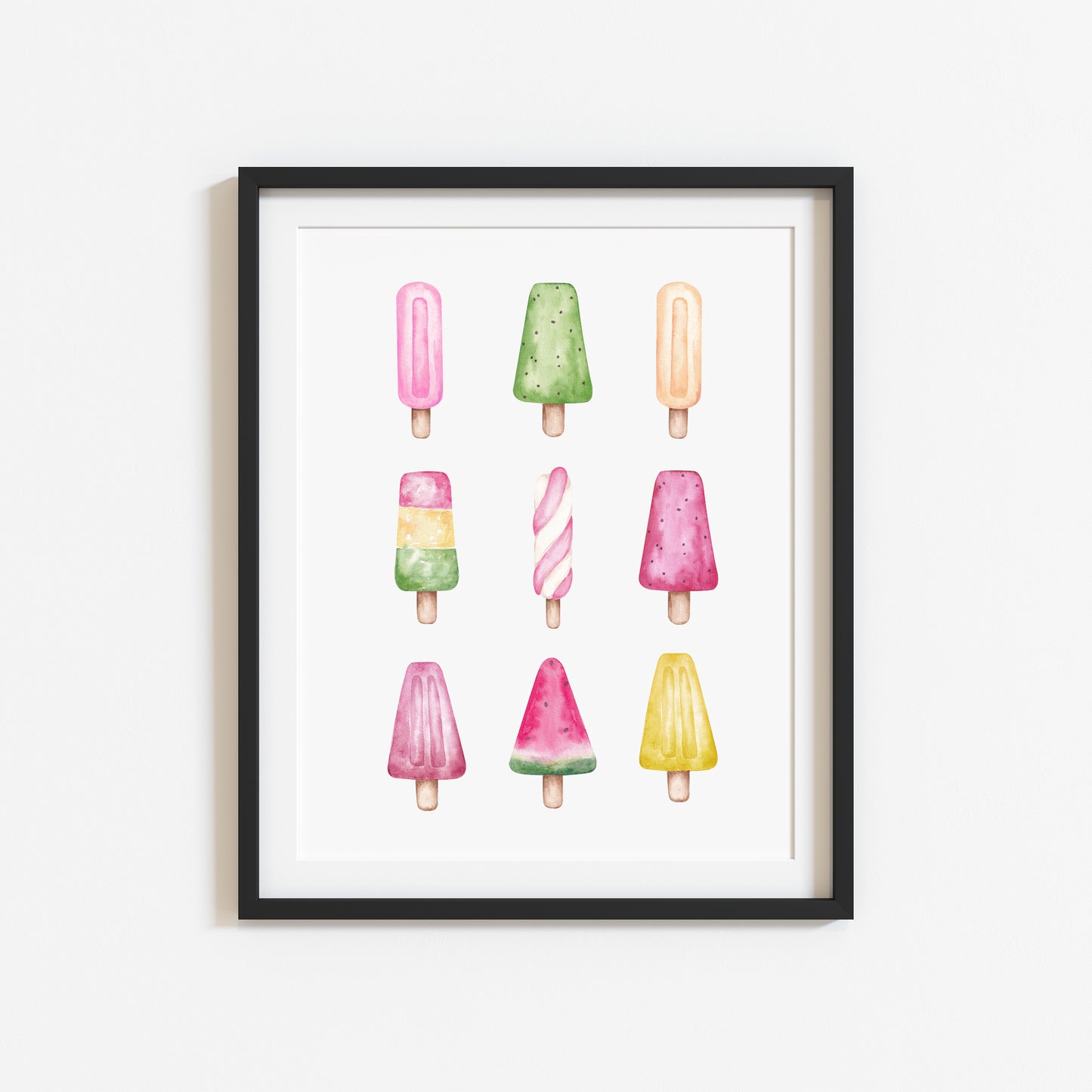 Ice lollies, Icecream summer watercolour fun illustration summer wall art unframed poster print