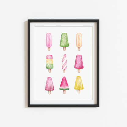 Ice lollies, Icecream summer watercolour fun illustration summer wall art unframed poster print