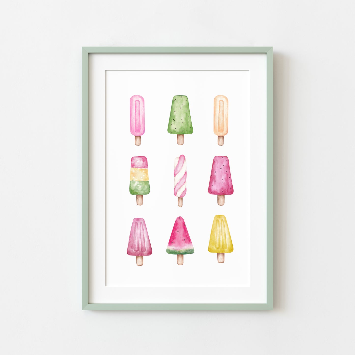 Ice lollies, Icecream summer watercolour fun illustration summer wall art unframed poster print