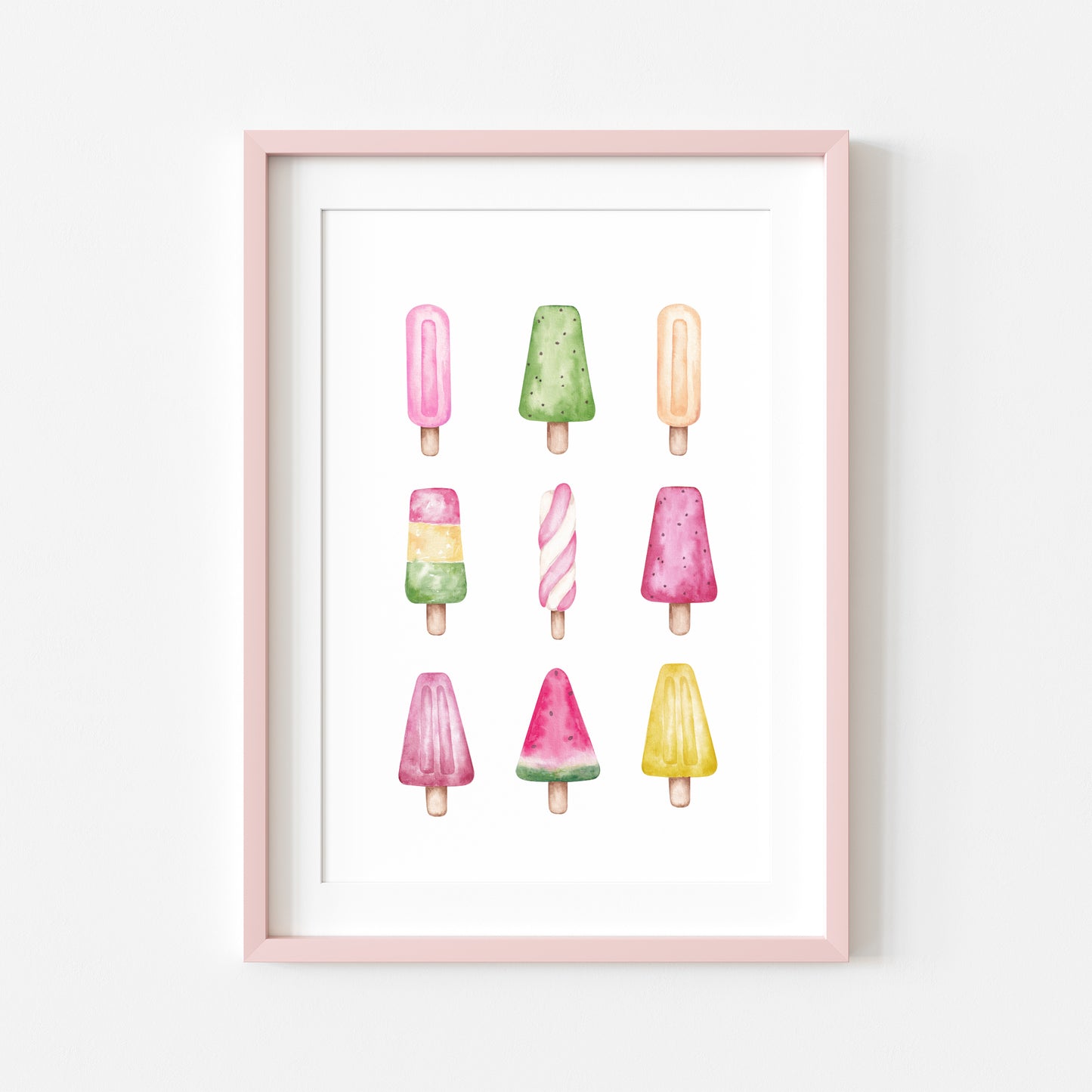 Ice lollies, Icecream summer watercolour fun illustration summer wall art unframed poster print