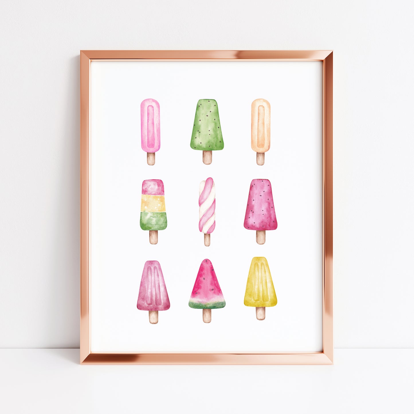 Ice lollies, Icecream summer watercolour fun illustration summer wall art unframed poster print