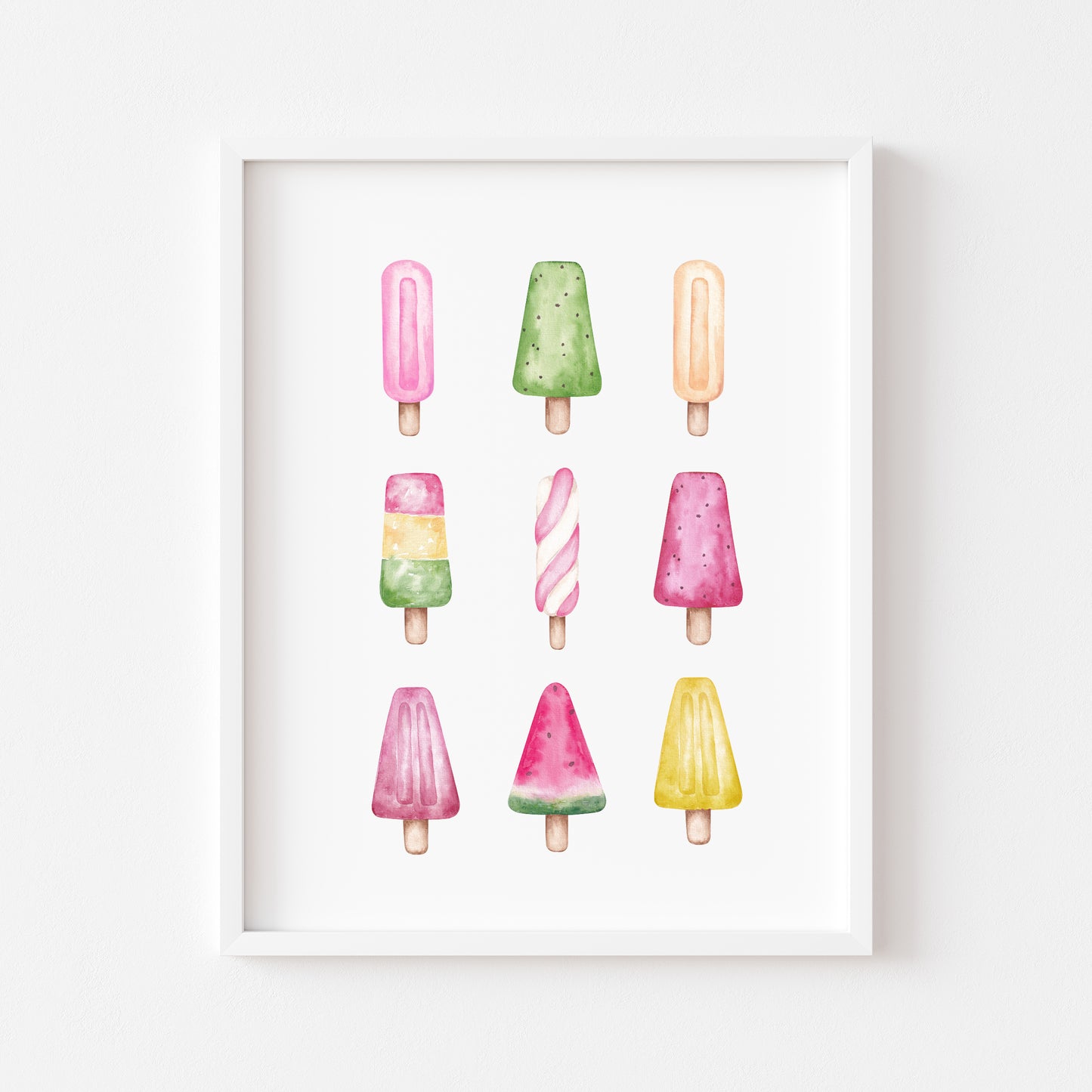 Ice lollies, Icecream summer watercolour fun illustration summer wall art unframed poster print