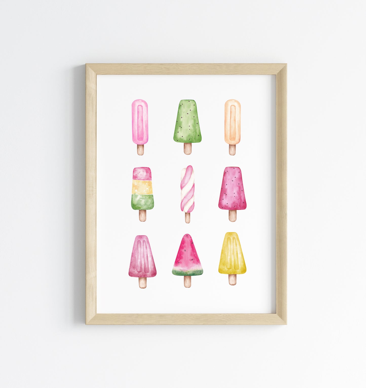 Ice lollies, Icecream summer watercolour fun illustration summer wall art unframed poster print